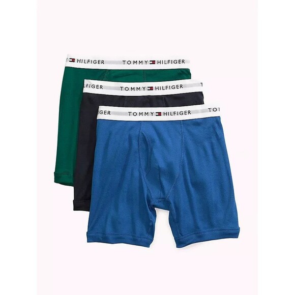 TOMMY HILFIGER Boxer Briefs Mens Medium 3-Pack Blue 100% Cotton Classics Logo - Picture 1 of 5